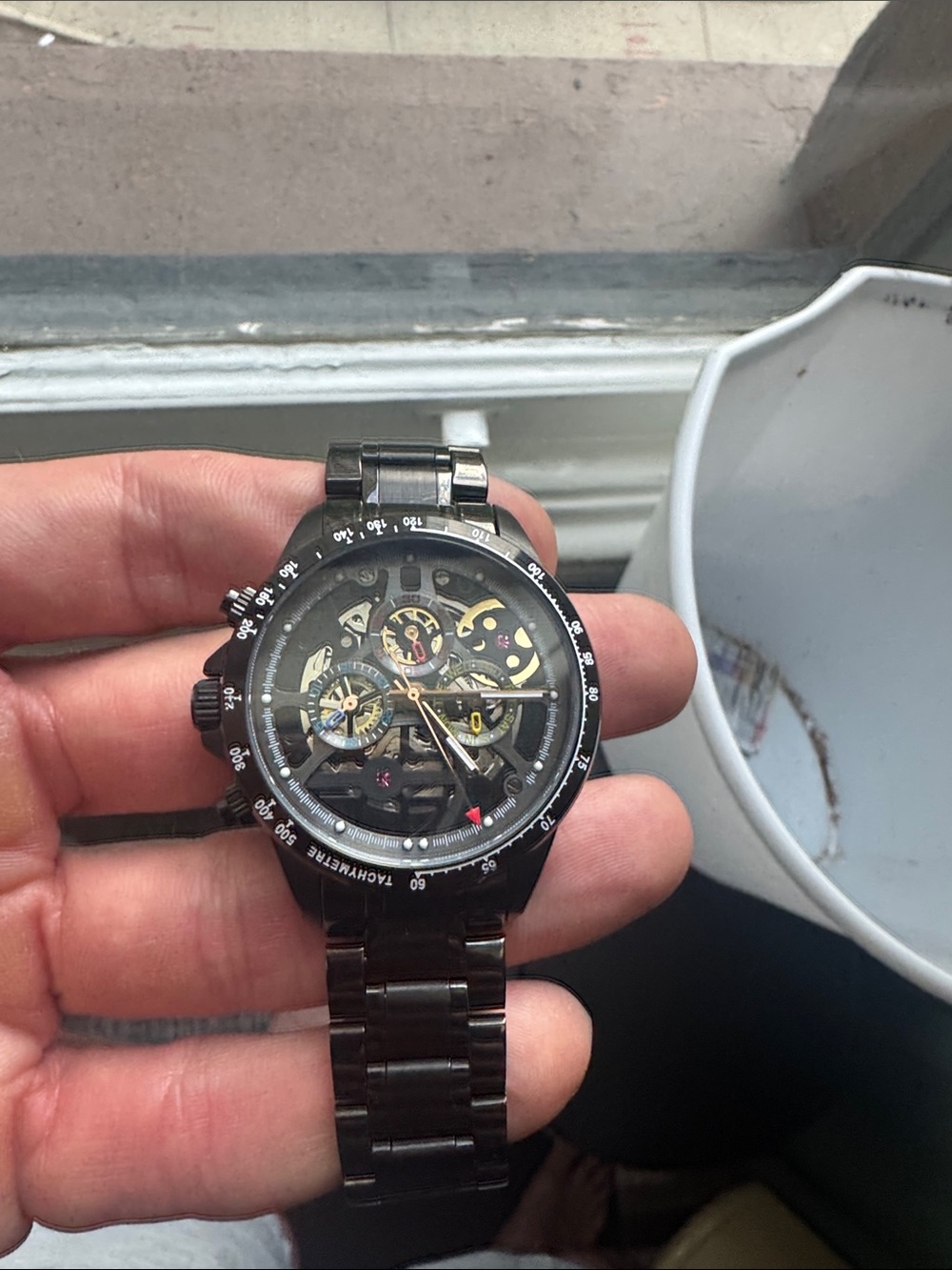 Black Skeleton Mechanical Wristwatch - Metal Bracelet